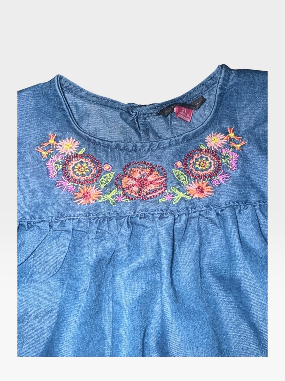 Vince Camuto Girls Light Blue Denim Tunic with Multicolor Floral Embroidery - Picture 3 of 5